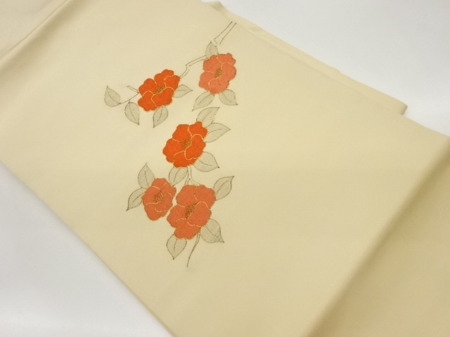 塩瀬金駒刺繍椿模様名古屋帯